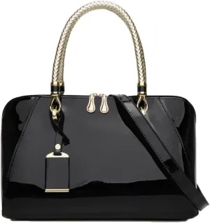 Women Top Handle Handbag Satchel Purse Patent PU Leather Bright Surface Crossbody Shoulder Bags