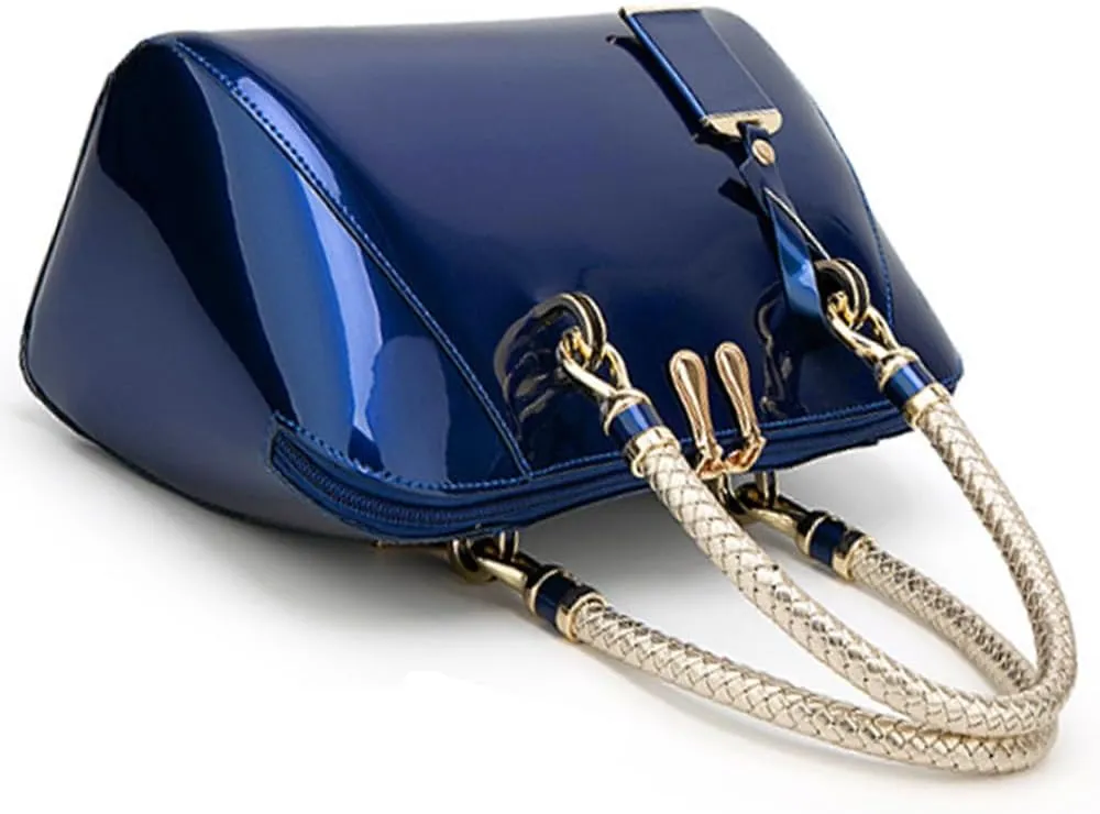 Women Top Handle Handbag Satchel Purse Patent PU Leather Bright Surface Crossbody Shoulder Bags