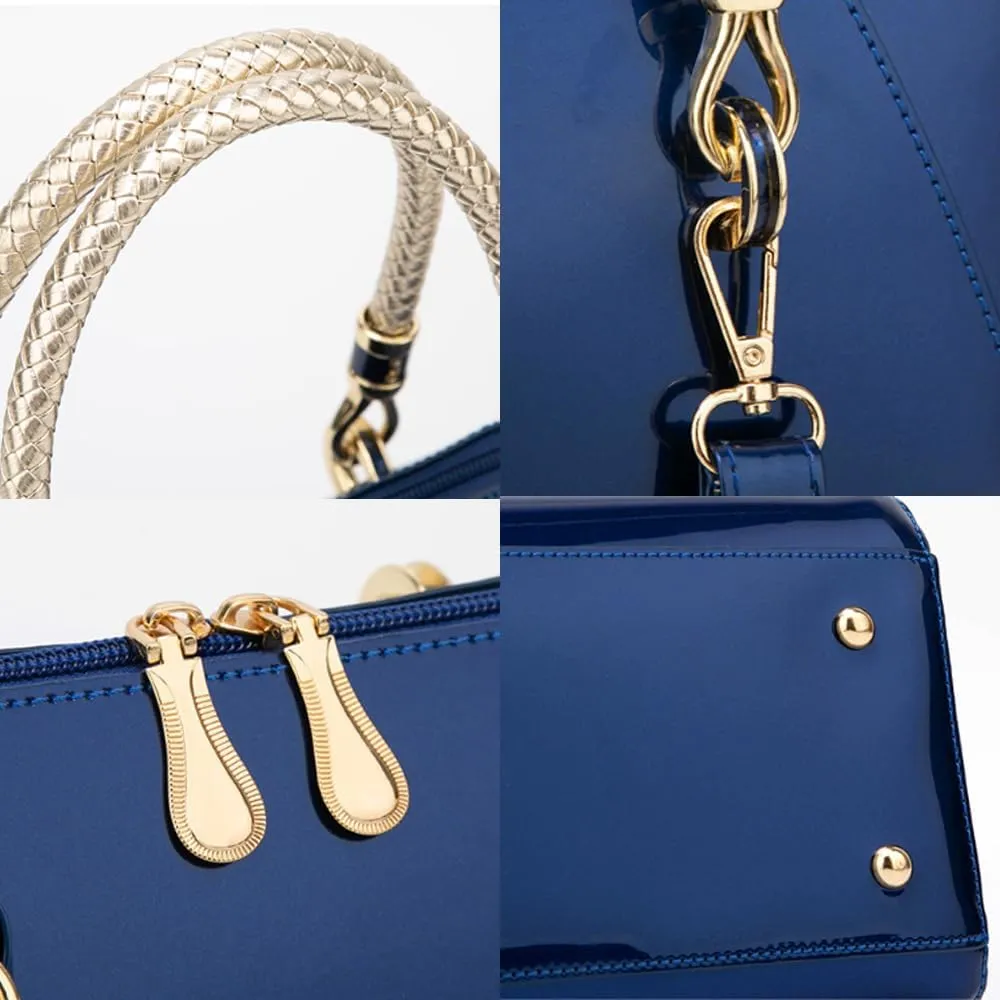 Women Top Handle Handbag Satchel Purse Patent PU Leather Bright Surface Crossbody Shoulder Bags
