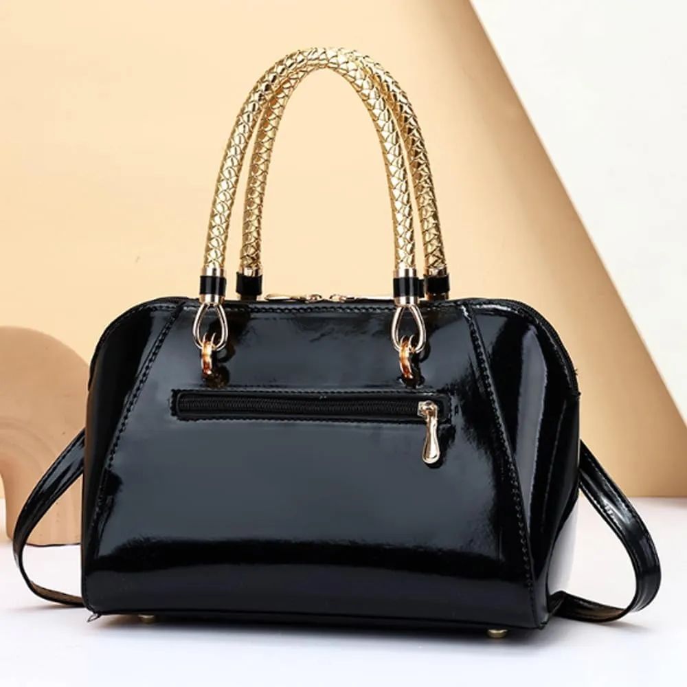Women Top Handle Handbag Satchel Purse Patent PU Leather Bright Surface Crossbody Shoulder Bags