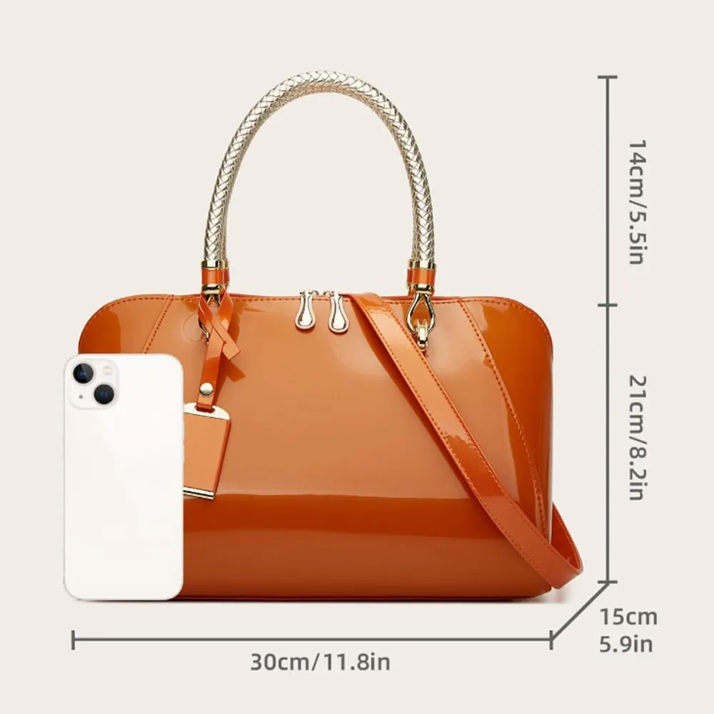 Women Top Handle Handbag Satchel Purse Patent PU Leather Bright Surface Crossbody Shoulder Bags