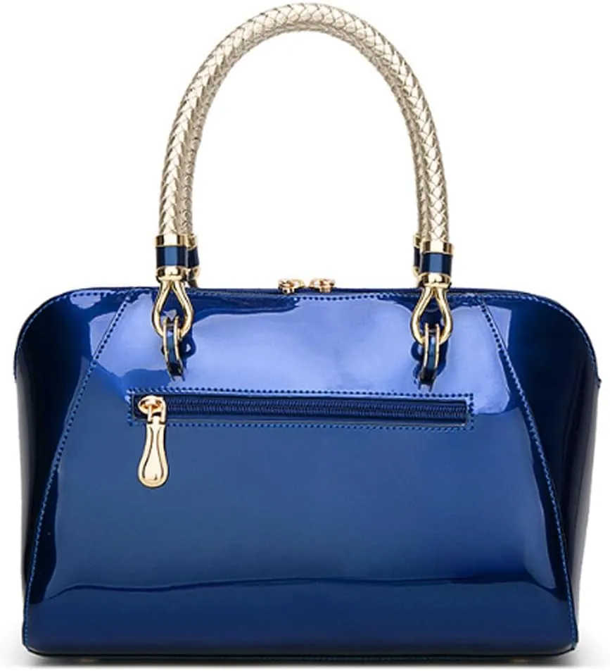 Women Top Handle Handbag Satchel Purse Patent PU Leather Bright Surface Crossbody Shoulder Bags