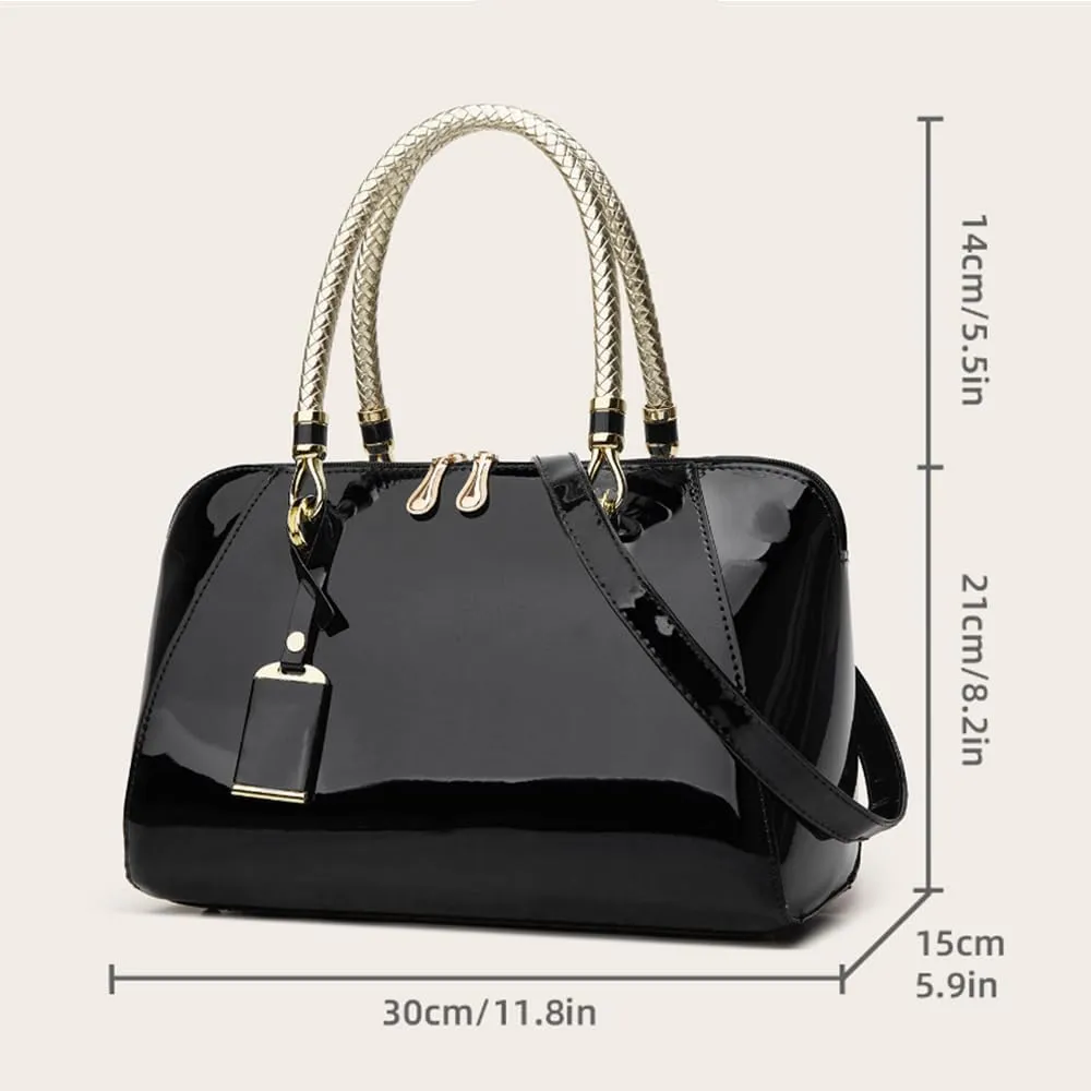 Women Top Handle Handbag Satchel Purse Patent PU Leather Bright Surface Crossbody Shoulder Bags