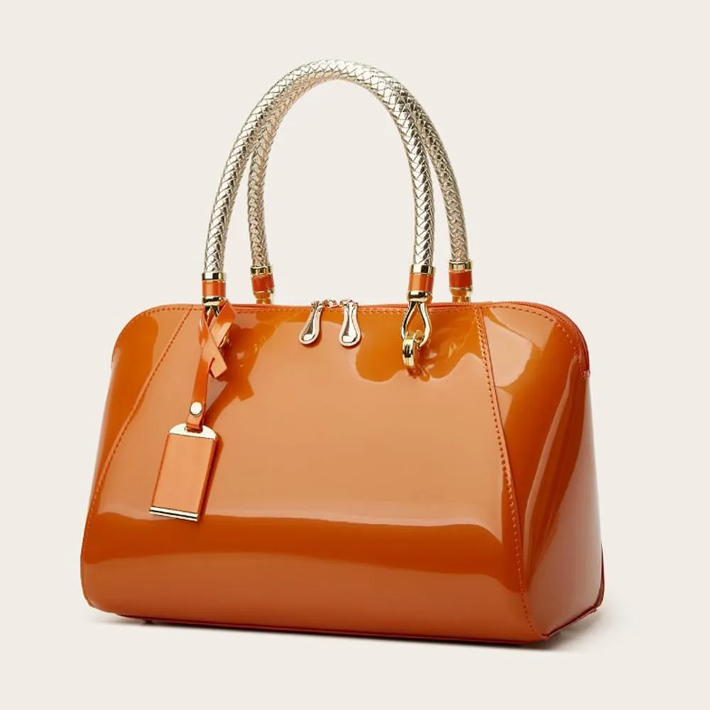 Women Top Handle Handbag Satchel Purse Patent PU Leather Bright Surface Crossbody Shoulder Bags