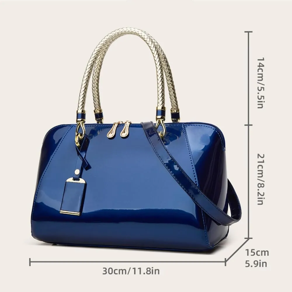 Women Top Handle Handbag Satchel Purse Patent PU Leather Bright Surface Crossbody Shoulder Bags