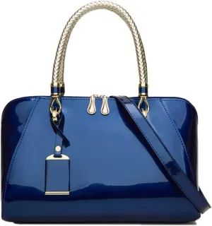 Women Top Handle Handbag Satchel Purse Patent PU Leather Bright Surface Crossbody Shoulder Bags