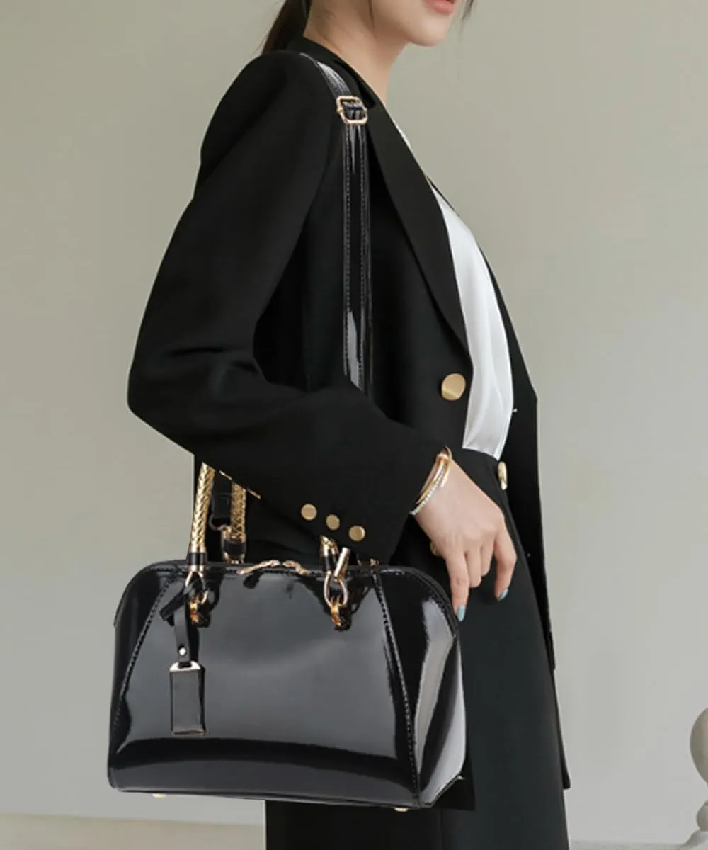 Women Top Handle Handbag Satchel Purse Patent PU Leather Bright Surface Crossbody Shoulder Bags
