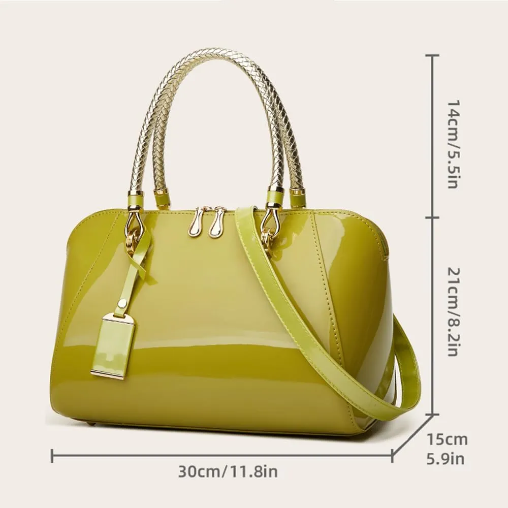 Women Top Handle Handbag Satchel Purse Patent PU Leather Bright Surface Crossbody Shoulder Bags