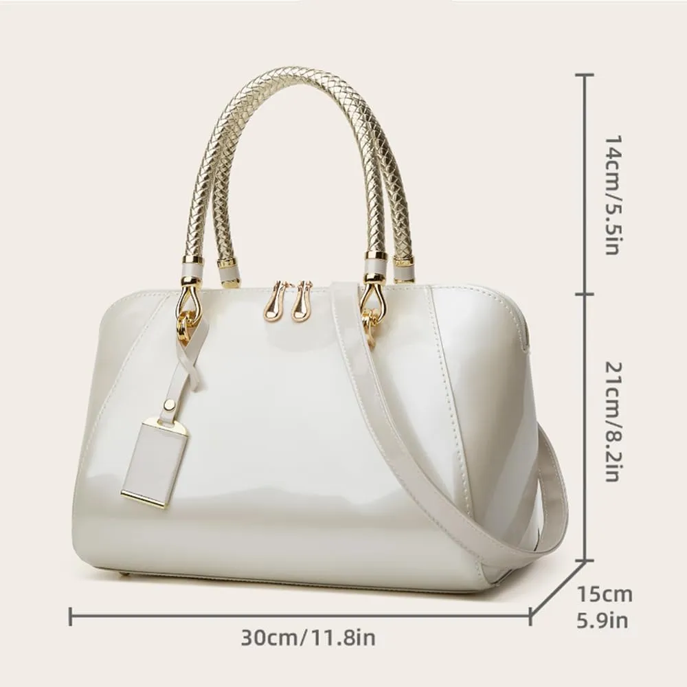 Women Top Handle Handbag Satchel Purse Patent PU Leather Bright Surface Crossbody Shoulder Bags