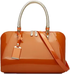 Women Top Handle Handbag Satchel Purse Patent PU Leather Bright Surface Crossbody Shoulder Bags