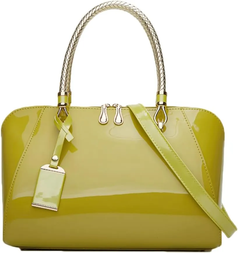 Women Top Handle Handbag Satchel Purse Patent PU Leather Bright Surface Crossbody Shoulder Bags