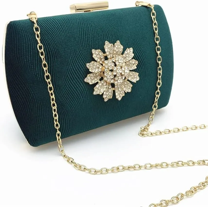 Women's Evening Clutch White Clutch Bag Sun Flower Crystal Round Handbags Wedding Purse Party Shoulder Bag(D)