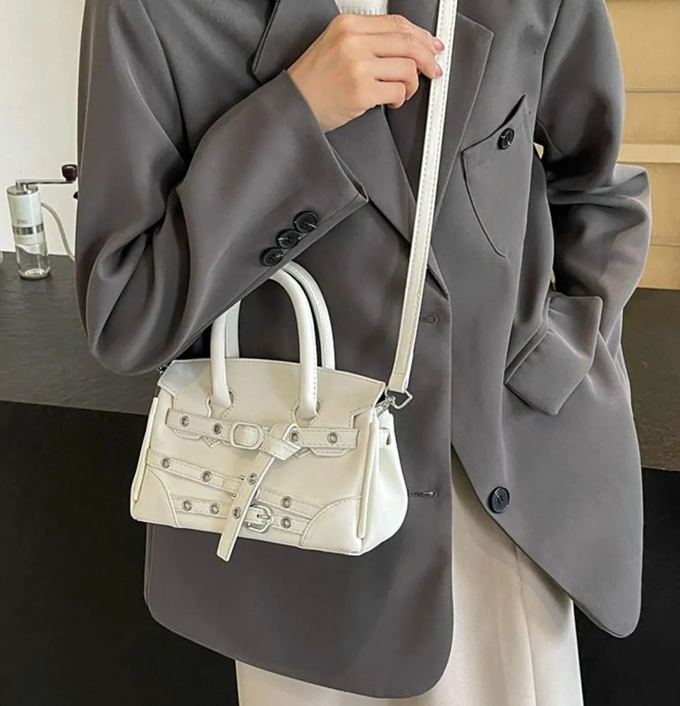 Womens Fashion Crossbody Shoulder Bags Large PU Leather Satchel Purses Punk Motorcycle Handbags Y2k Tote Bag