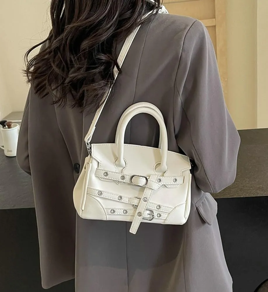 Womens Fashion Crossbody Shoulder Bags Large PU Leather Satchel Purses Punk Motorcycle Handbags Y2k Tote Bag