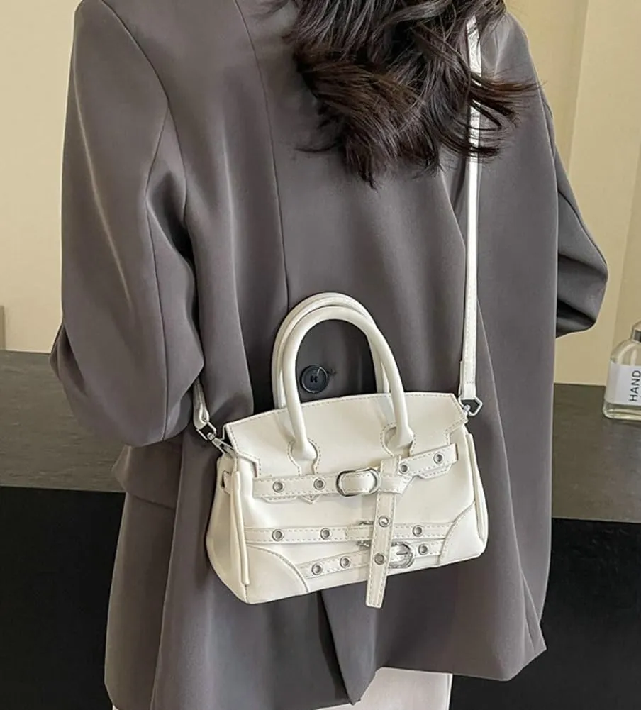 Womens Fashion Crossbody Shoulder Bags Large PU Leather Satchel Purses Punk Motorcycle Handbags Y2k Tote Bag