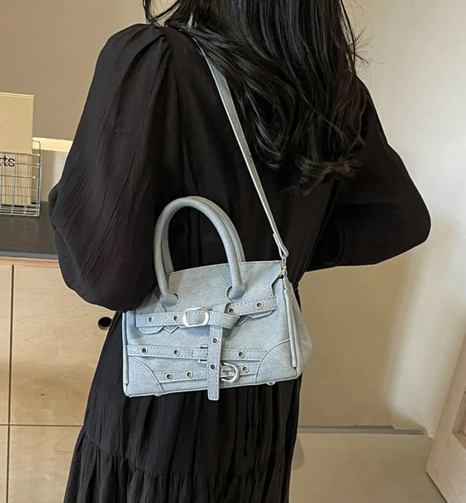 Womens Fashion Crossbody Shoulder Bags Large PU Leather Satchel Purses Punk Motorcycle Handbags Y2k Tote Bag
