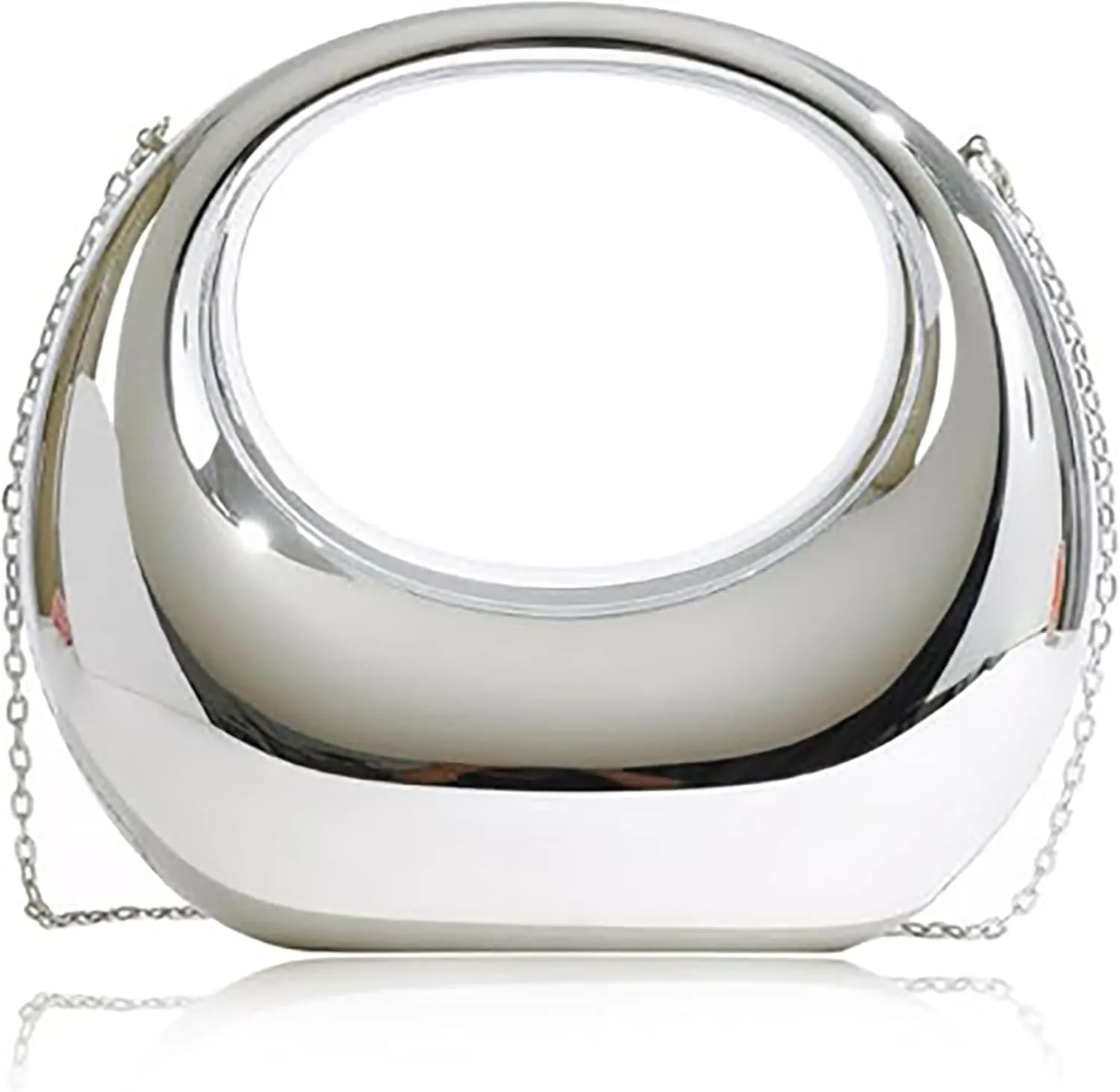 Women's Formal Acrylic Metallic Clutch Purses Wedding Guest Crescent Evening Bag with Chain