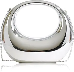 Women's Formal Acrylic Metallic Clutch Purses Wedding Guest Crescent Evening Bag with Chain