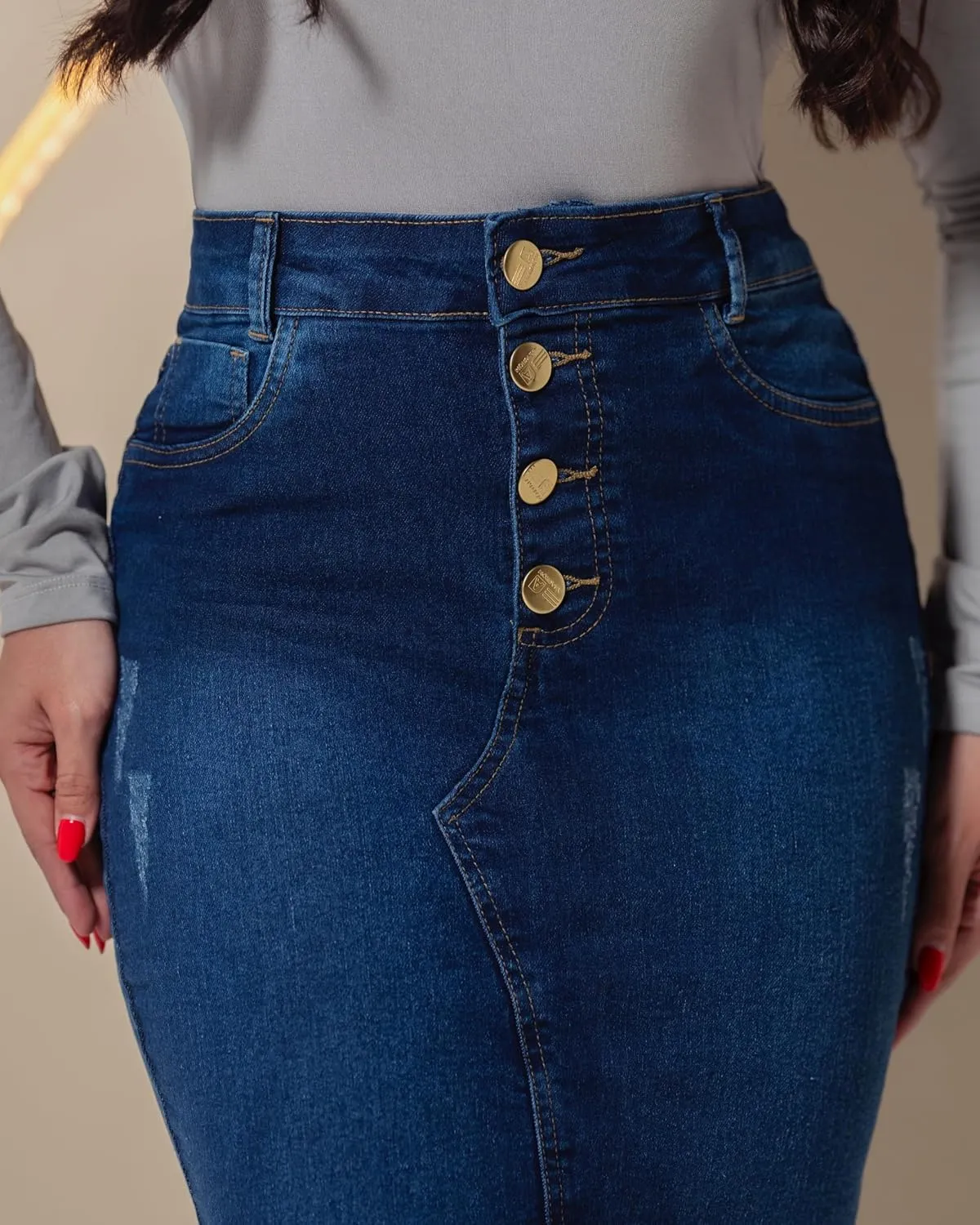 Women's High Waisted Denim Skirt Front Slit Casual Long Maxi Length Jean Regular and Plus Size - Paris Collection