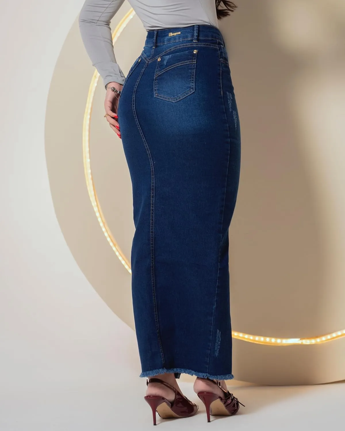 Women's High Waisted Denim Skirt Front Slit Casual Long Maxi Length Jean Regular and Plus Size - Paris Collection