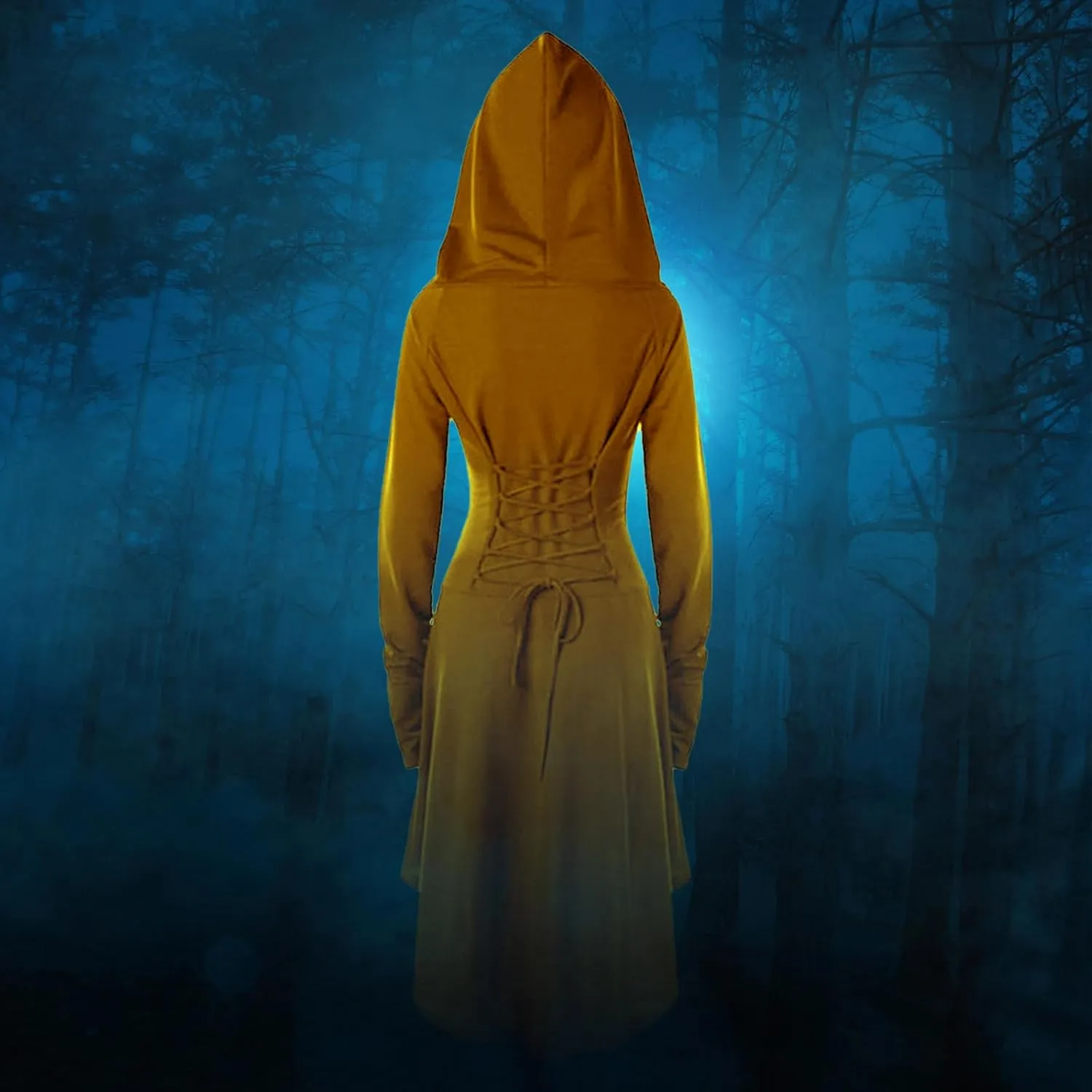 Womens Renaissance Costumes Hooded Robe Lace Up Renaissance Dress Women Halloween Vintage Medieval Cloak
