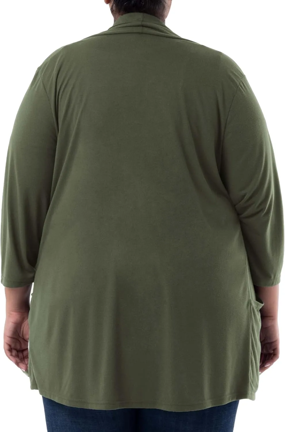 Wright's womens Plus Size 3/4" Sleeve Draped Open Front Jersey Pocket Cardigan