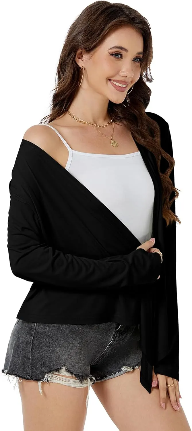 Yekaty Women's Summer Front Tie Cardigan Coveups Shrug Long Sleeve Lightweight Short Shawl Tops