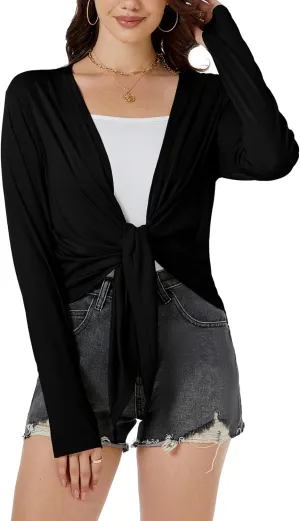 Yekaty Women's Summer Front Tie Cardigan Coveups Shrug Long Sleeve Lightweight Short Shawl Tops