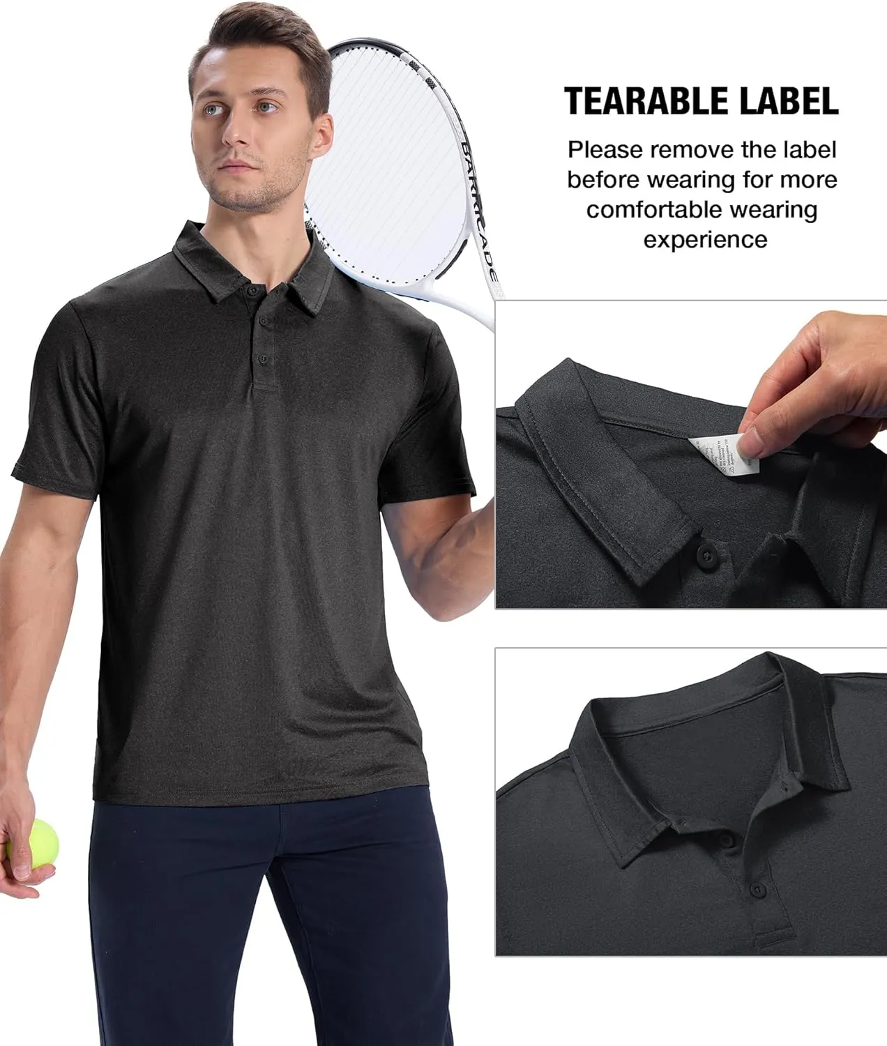 ZITY 3 Pack Mens Polo Shirts Short Sleeve Golf Polo Moisture Wicking Performance Collared Casual Tennis Athletic T-Shirt