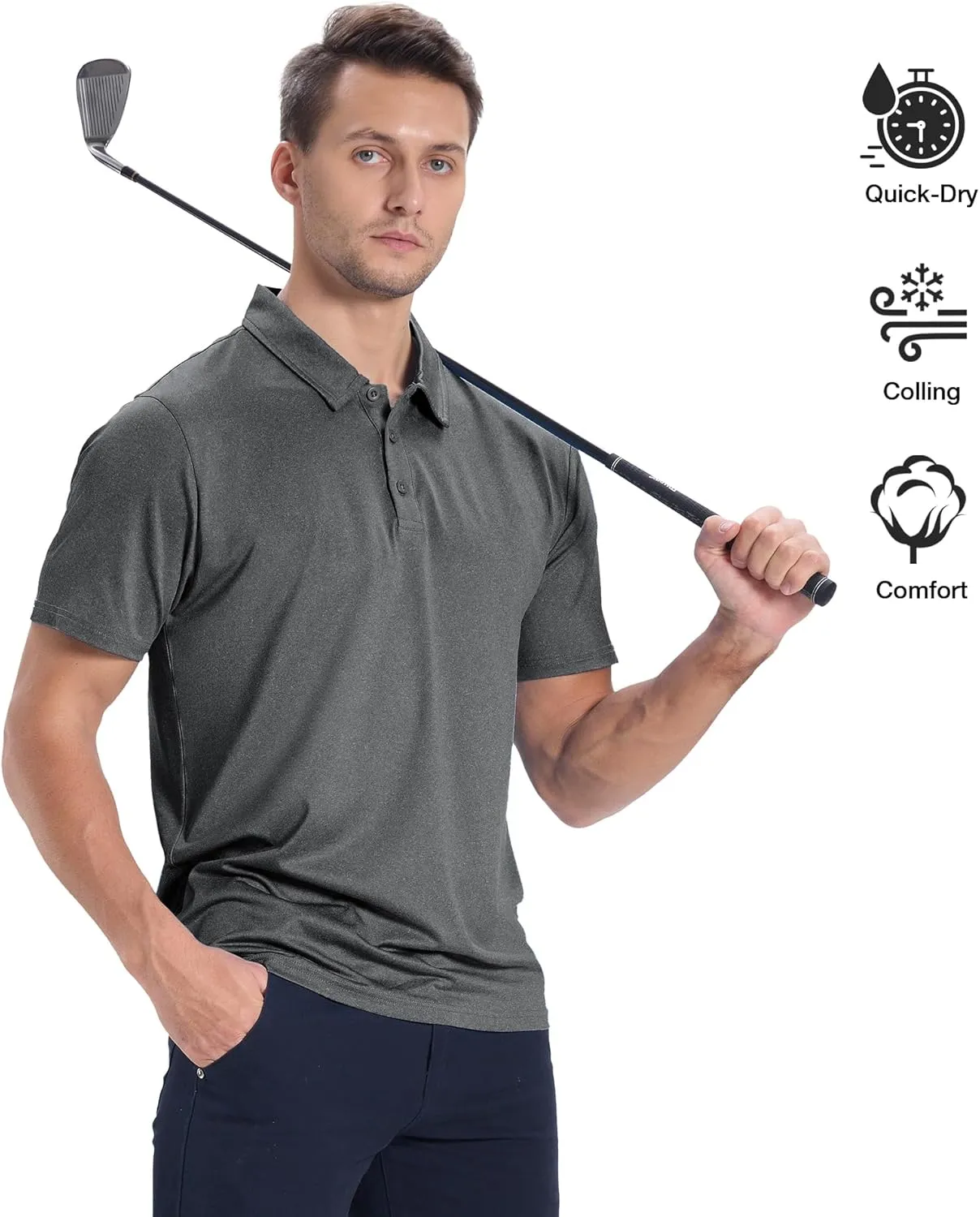 ZITY 3 Pack Mens Polo Shirts Short Sleeve Golf Polo Moisture Wicking Performance Collared Casual Tennis Athletic T-Shirt