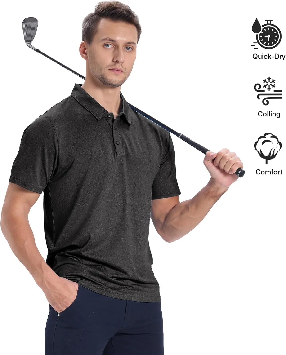 ZITY 3 Pack Mens Polo Shirts Short Sleeve Golf Polo Moisture Wicking Performance Collared Casual Tennis Athletic T-Shirt