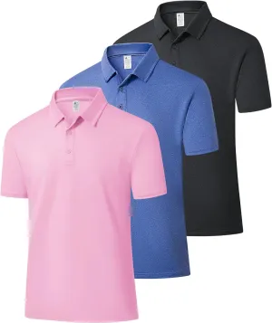 ZITY 3 Pack Mens Polo Shirts Short Sleeve Golf Polo Moisture Wicking Performance Collared Casual Tennis Athletic T-Shirt