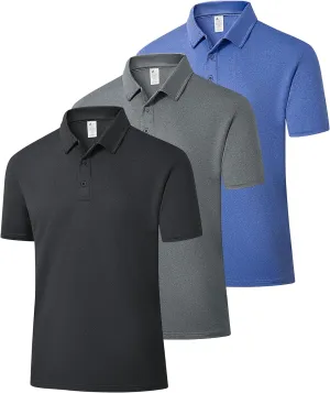ZITY 3 Pack Mens Polo Shirts Short Sleeve Golf Polo Moisture Wicking Performance Collared Casual Tennis Athletic T-Shirt