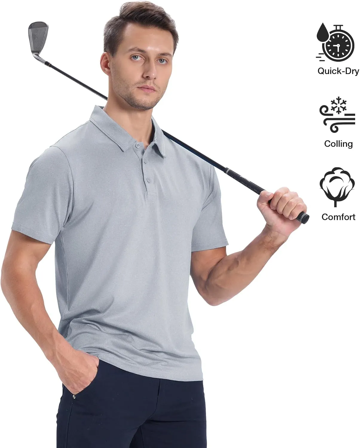 ZITY 3 Pack Mens Polo Shirts Short Sleeve Golf Polo Moisture Wicking Performance Collared Casual Tennis Athletic T-Shirt