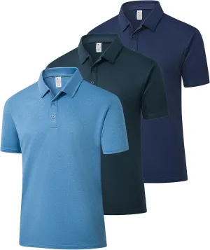 ZITY 3 Pack Mens Polo Shirts Short Sleeve Golf Polo Moisture Wicking Performance Collared Casual Tennis Athletic T-Shirt