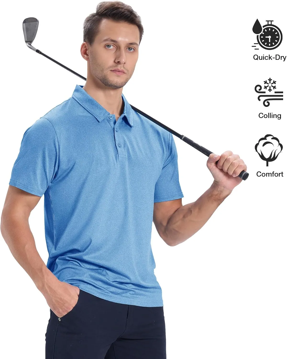 ZITY 3 Pack Mens Polo Shirts Short Sleeve Golf Polo Moisture Wicking Performance Collared Casual Tennis Athletic T-Shirt