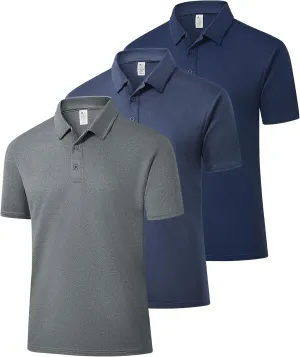 ZITY 3 Pack Mens Polo Shirts Short Sleeve Golf Polo Moisture Wicking Performance Collared Casual Tennis Athletic T-Shirt